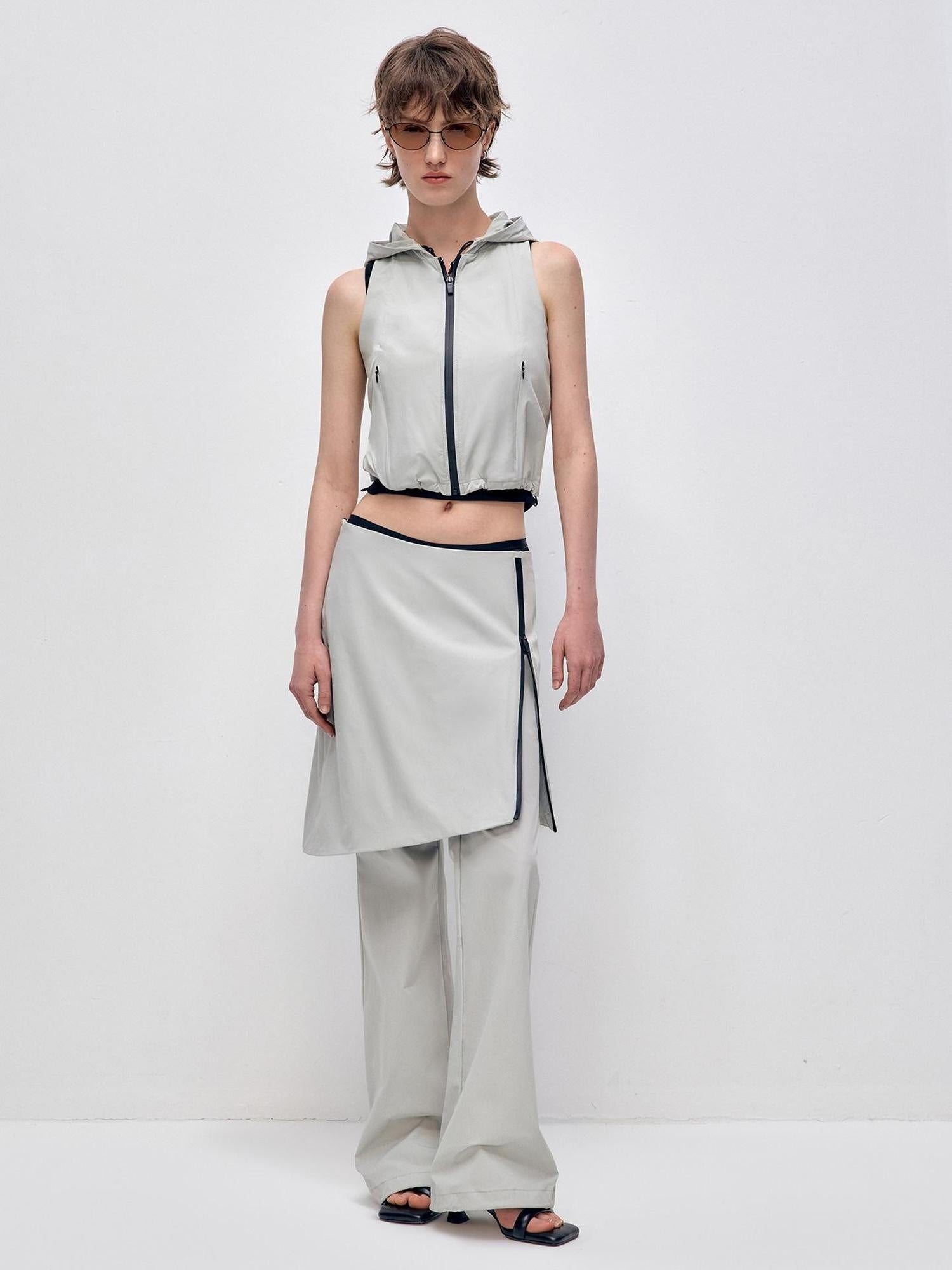 RUN TO THE FUTURE Stretch Zip Cropped Slim Workwear Women Nylon Stretch Top &amp; Pants Sets