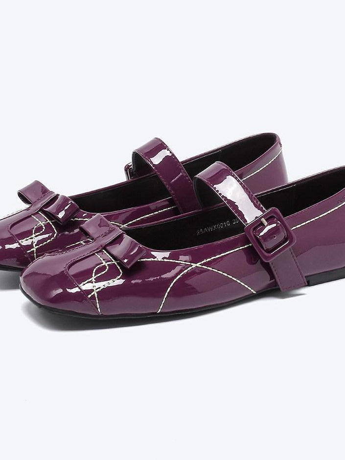 RUN TO THE FUTURE Sheepskin Insole Vintage Square Toe One Strap Low Heel Rubber Sole Women Flats