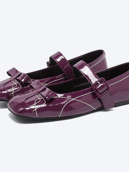 RUN TO THE FUTURE Sheepskin Insole Vintage Square Toe One Strap Low Heel Rubber Sole Women Flats