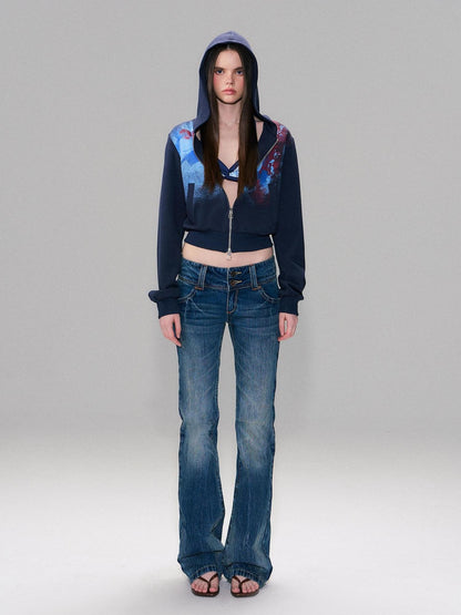 The NeverMore Slight Stretch Low Rise Slim Cotton Casual Women Deep Blue Straight Leg Jeans