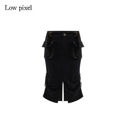 Low_pixel_Wool_Blend_Low_Rise_Cargo_Pockets_Front_Slit_Hline_Casual_Black_Midi_Skirts_MISSTT