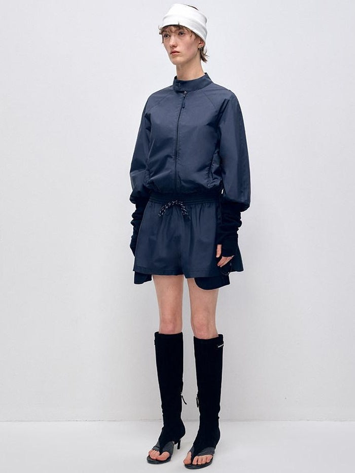 RUN TO THE FUTURE Pocketed Elastic Waist Vintage Wide Leg Loose Office Polyester Short Trousers