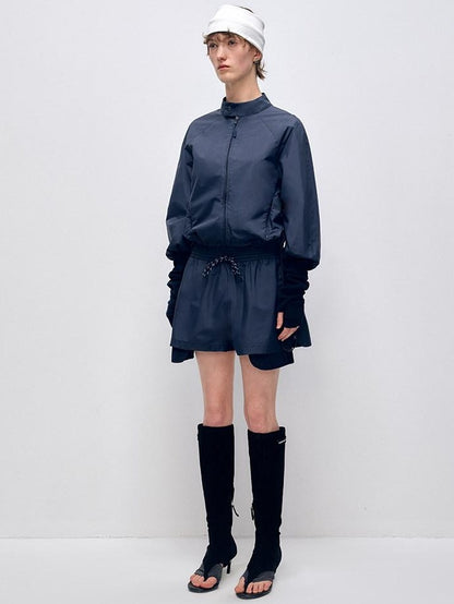 RUN TO THE FUTURE Pocketed Elastic Waist Vintage Wide Leg Loose Office Polyester Short Trousers
