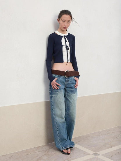 RUN TO THE FUTURE Tie Front Slim Fit Knit Bell Sleeve Cardigan Office Solid T Shirt Crop Tops