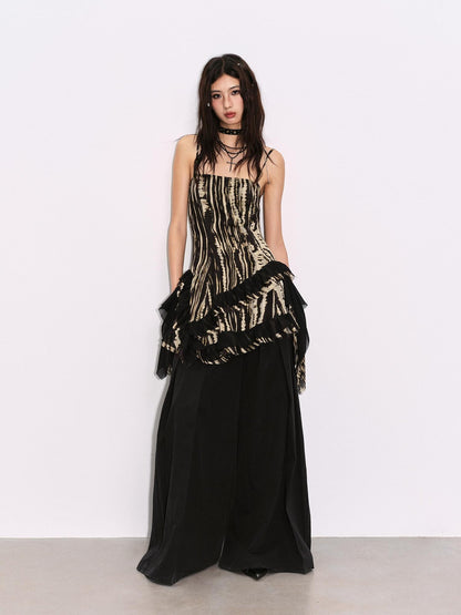 Low pixel Pleated Low Waist Relaxed Cotton Blend Black Women Wide Leg Pants