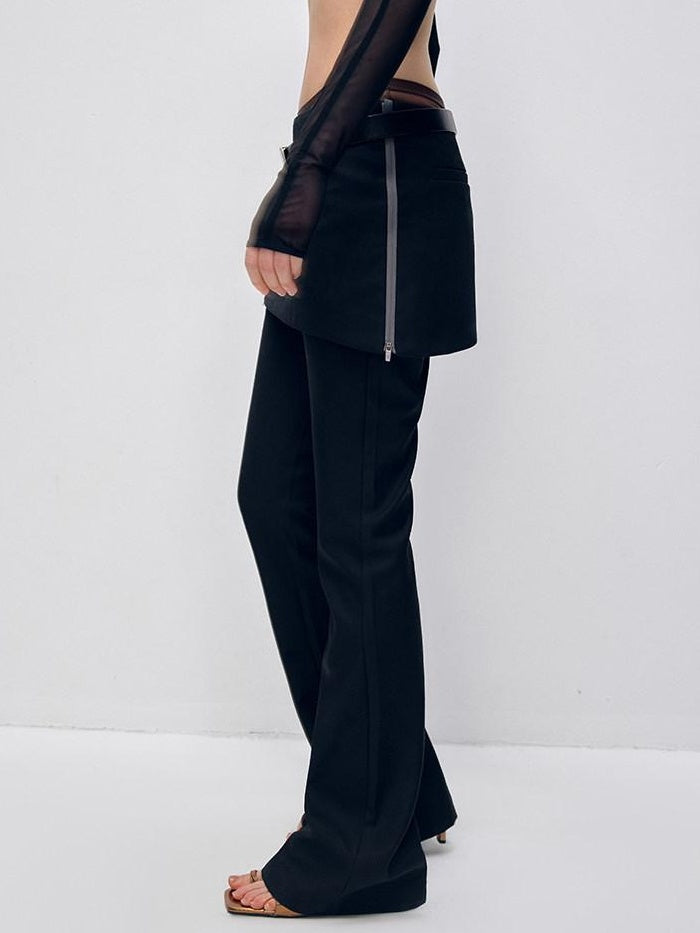 RUN TO THE FUTURE Low Waist Zip Slim Minimal Microflare Women Classic Black Flare Pants