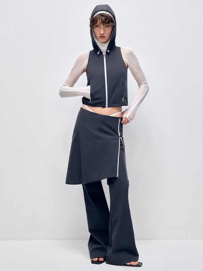RUN TO THE FUTURE Stretch Zip Cropped Slim Workwear Women Nylon Stretch Top &amp; Pants Sets
