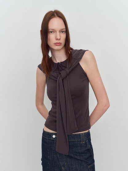 RUN TO THE FUTURE Original Design Tie Detail Slim Fit Modal Blend Women Two Piece Solid Tank Tops