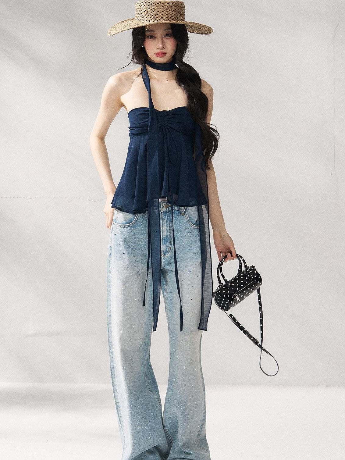 7Shiftin Tie Front Cropped Loose Fit Versatile Solid Color S M L Tube Tops