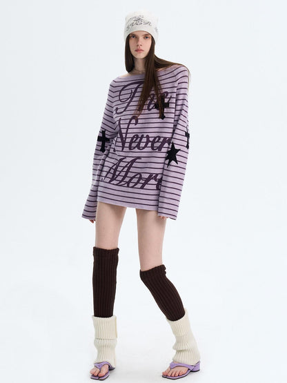 The NeverMore Sexy Colorblock Oversized Crewneck Short Striped Button Pullover Women Sweaters