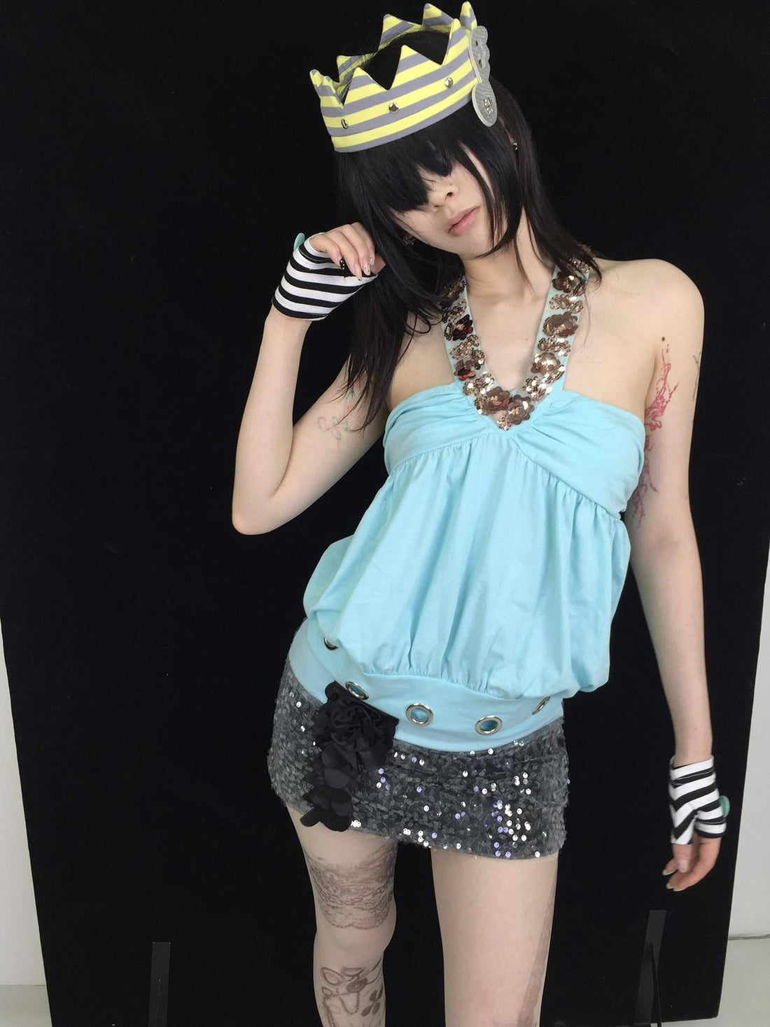 Ttsunami Beaded Sequined Ruched V-neck Halter Open Back Mint Green Women&