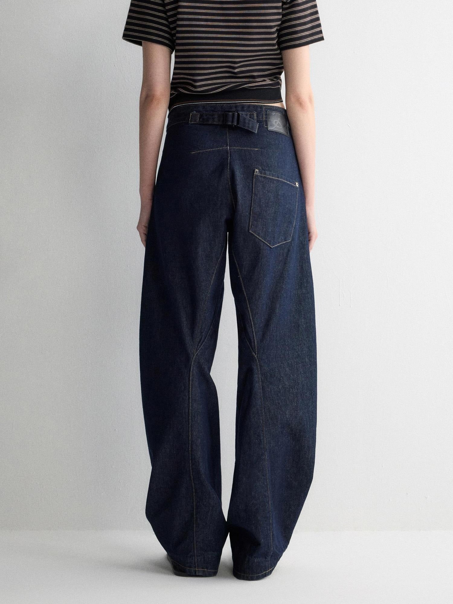 RUN TO THE FUTURE Durable Dark Cotton Denim Casual Oversized Natural Waist Ladies Wide-Leg Jeans
