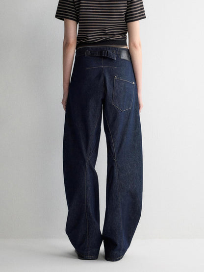 RUN TO THE FUTURE Durable Dark Cotton Denim Casual Oversized Natural Waist Ladies Wide-Leg Jeans