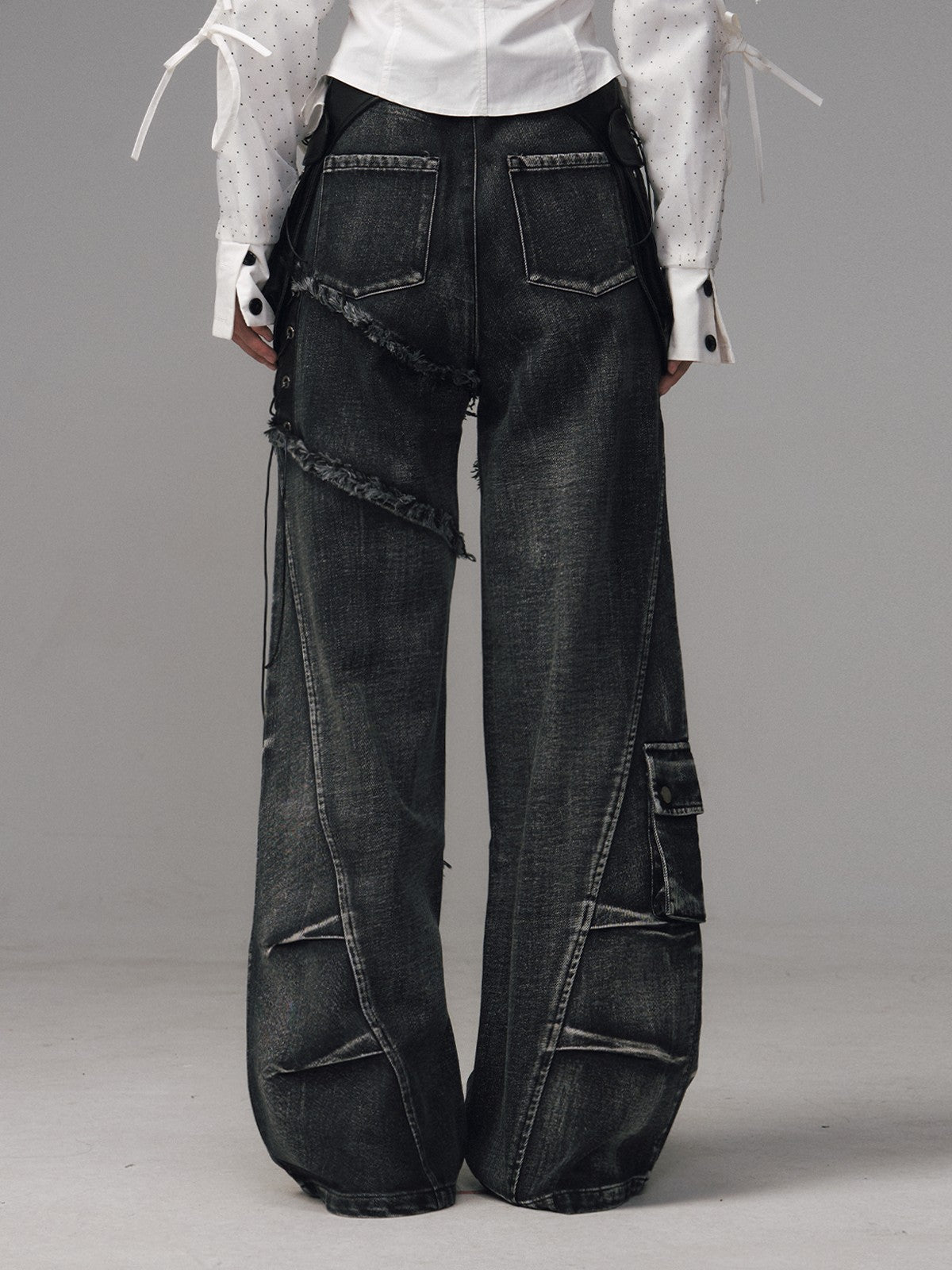 Frustration Garden Black Grey Street Punk Lace Up Frayed Rivet Women&