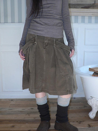 ang project Pleated Washed Distressed Pockets Vintage Women&