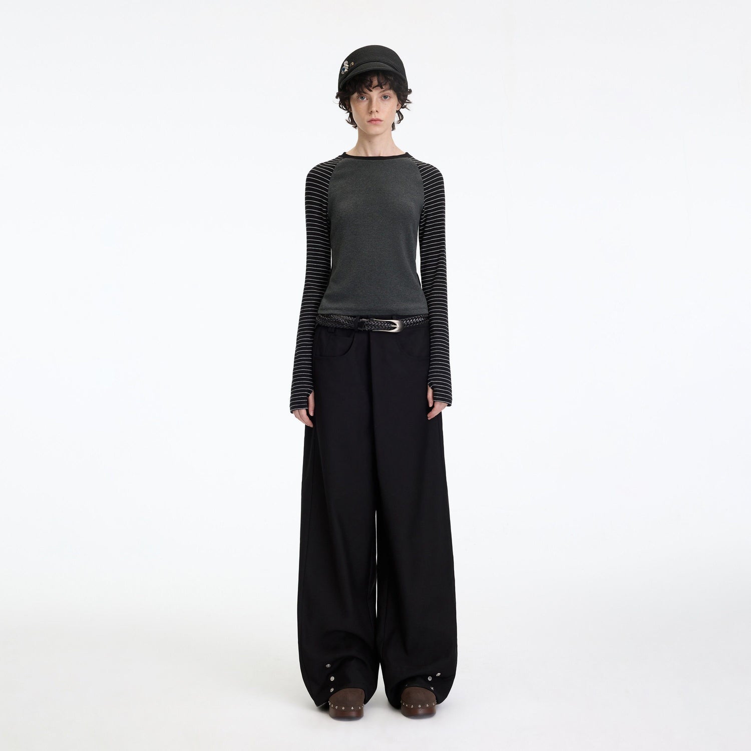 RUN_TO_THE_FUTURE_Comfortable_Low_Rise_Minimalist_Unisex_Black_Polyester_Wide-Leg_Pants_MISSTT