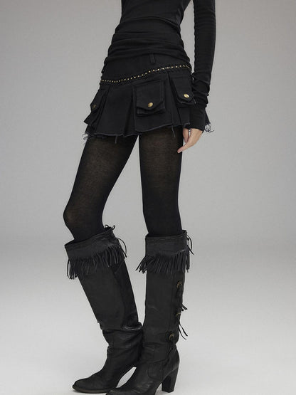 Low pixel 100% Cotton Low Waist Pleated A Line Sexy Women Daily Black Mini Skirts