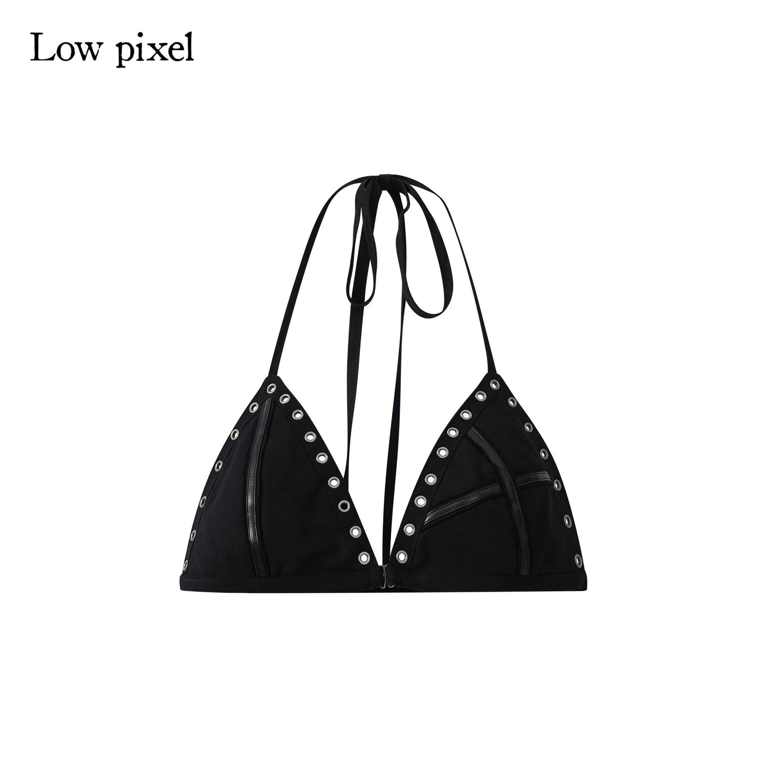 Low_pixel_Comfortable_100%_Cotton_Sexy_Studded_Halter_Cropped_Beach_Solid_Black_Bikini_MISSTT