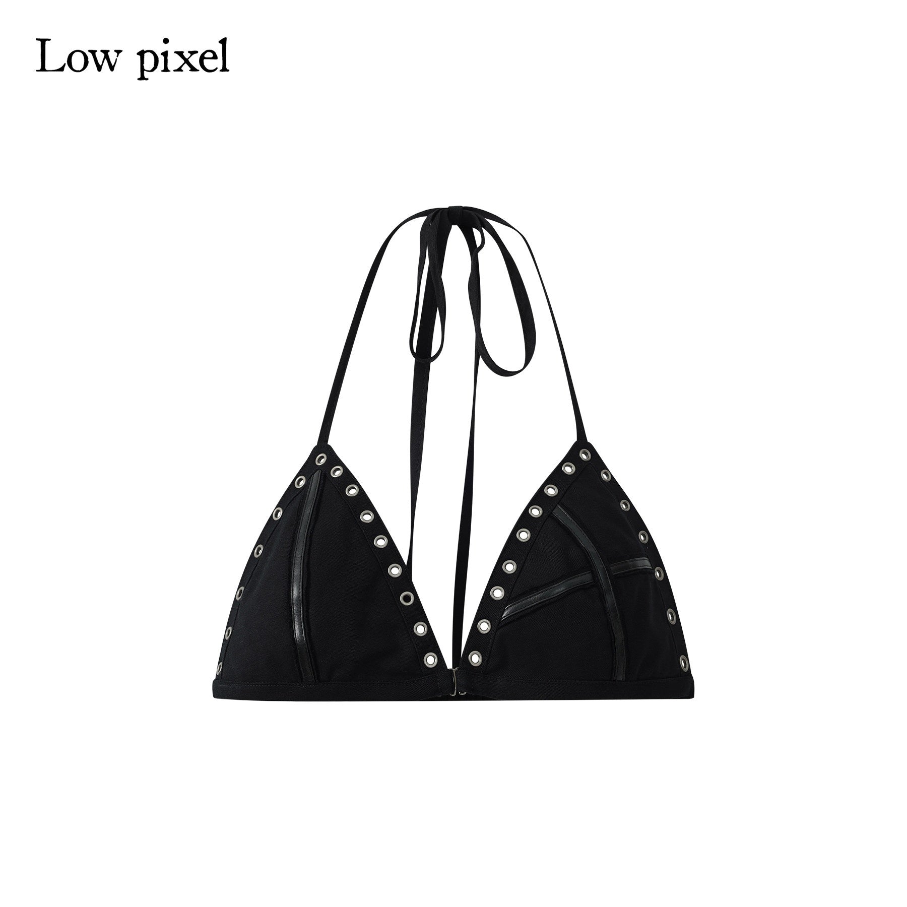 Low_pixel_Comfortable_100%_Cotton_Sexy_Studded_Halter_Cropped_Beach_Solid_Black_Bikini_MISSTT