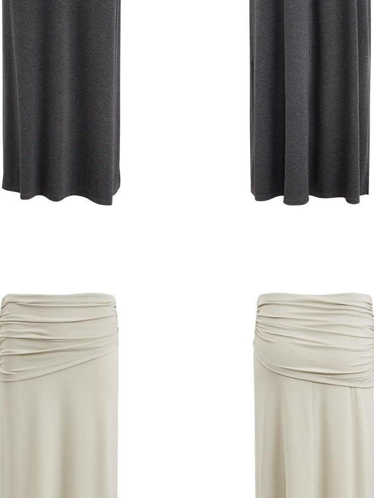 RUN TO THE FUTURE Lyocell Stretch Ruched Princess Midwaist Women City Commute Maxi Skirts