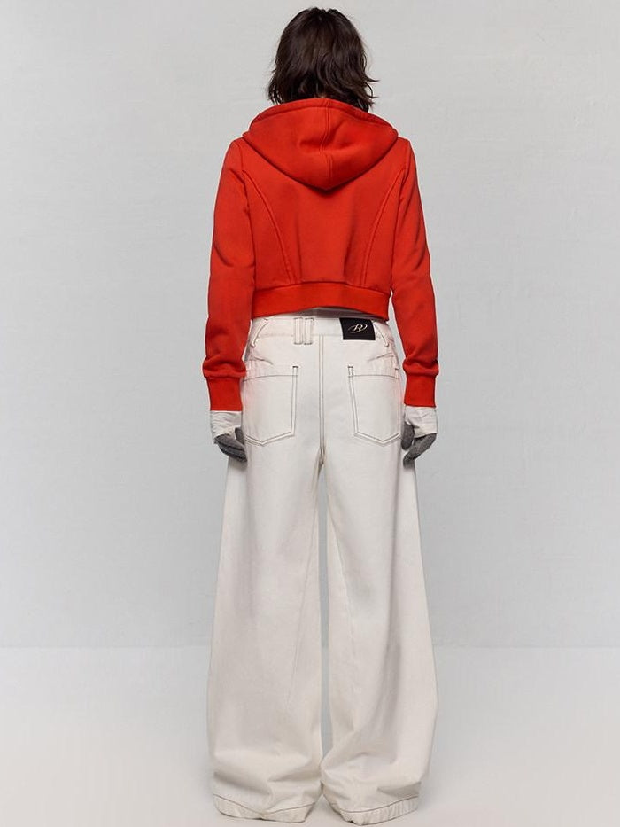 RUN TO THE FUTURE Casual Colorblock Loose Natural Waist Washed Denim High Cotton Wide-Leg Jeans