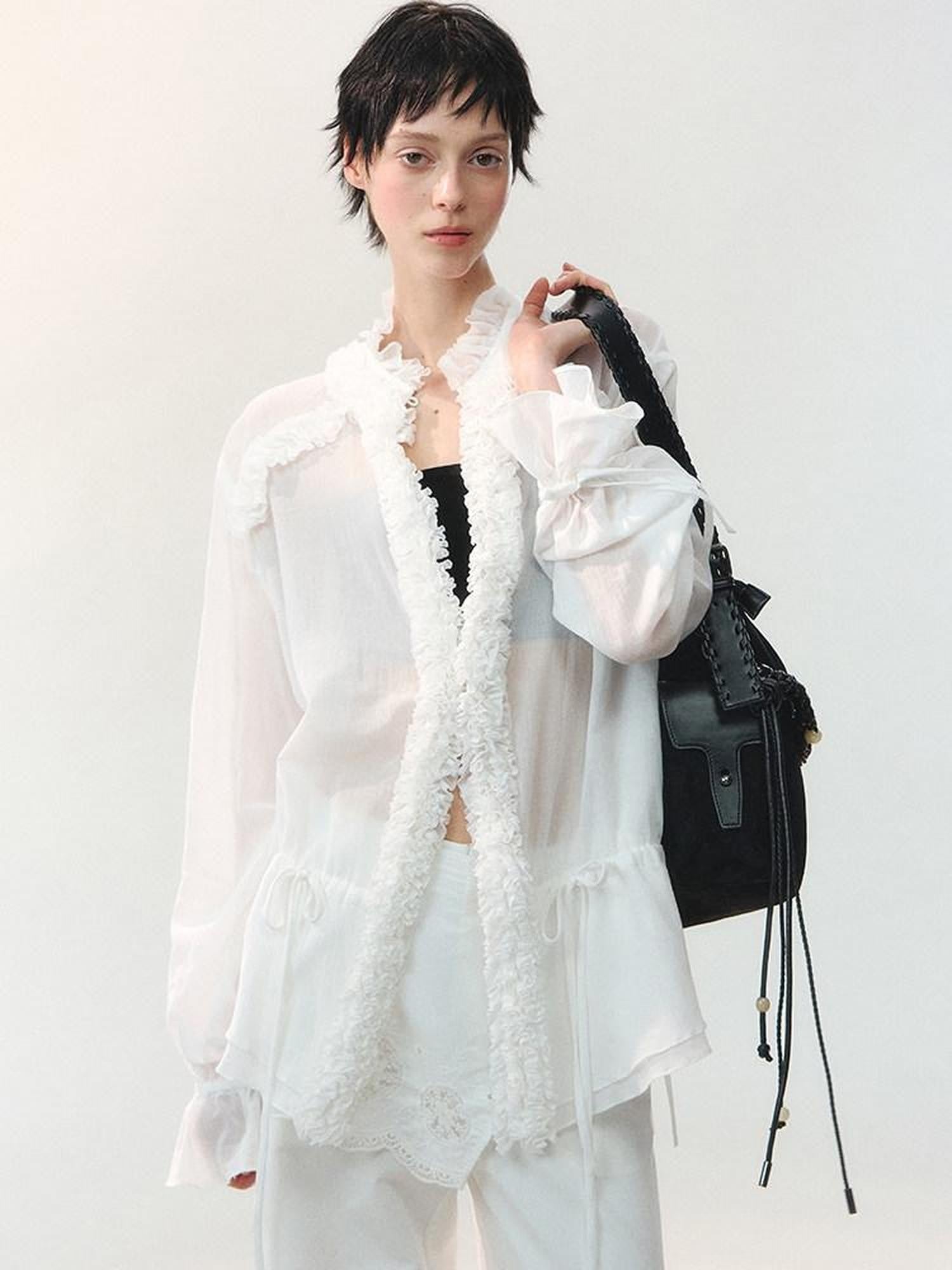 AnnoMundi Mist White Pleated Drawstring Lace Women&
