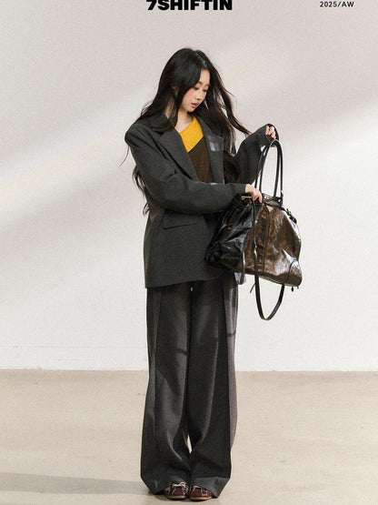 7Shiftin Light Polyester Relaxed Fit Midlength Longsleeve Women Office Dark Gray Blazers