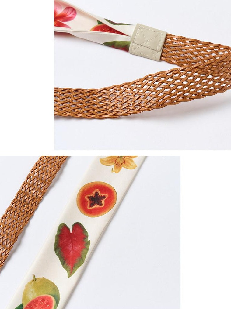 OuttheBlue Woven Fabric Pin Buckle With Chain Detail Womens Casual Fashion Belts