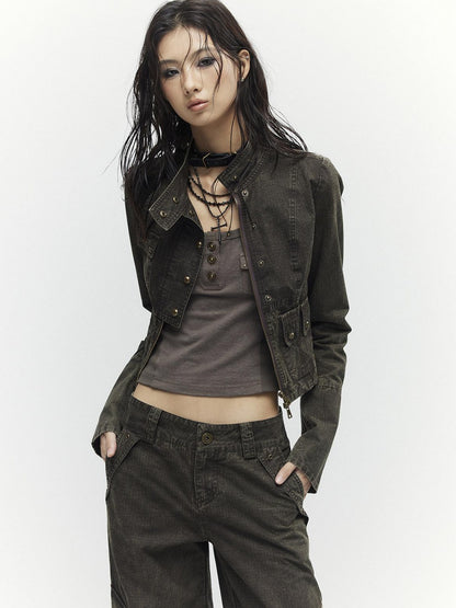 Low pixel High Waist 100 Percent Cotton Vintage Slim Fit Women Coffee Brown Straight Pants