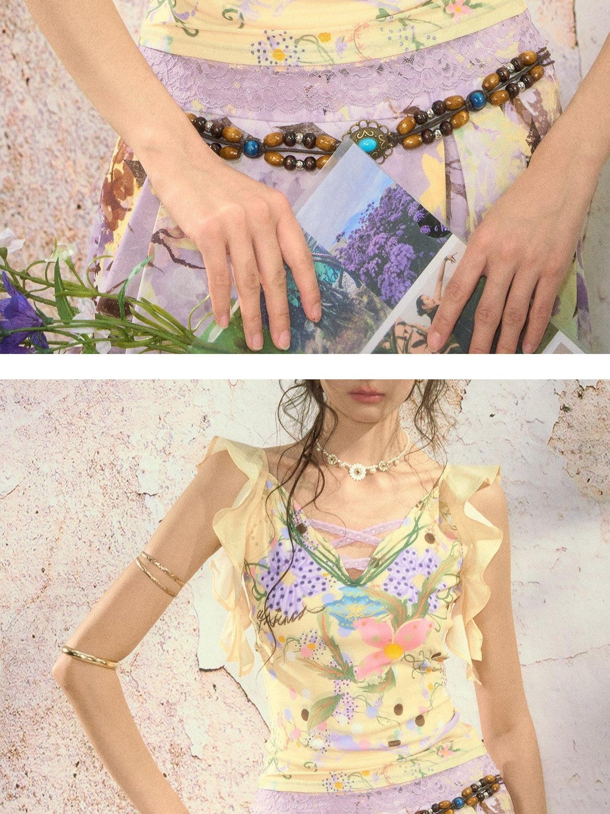 OfAkiva Handpainted Floral Ruffle Cross Tie Women&