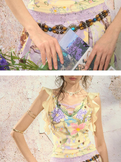 OfAkiva Handpainted Floral Ruffle Cross Tie Women&