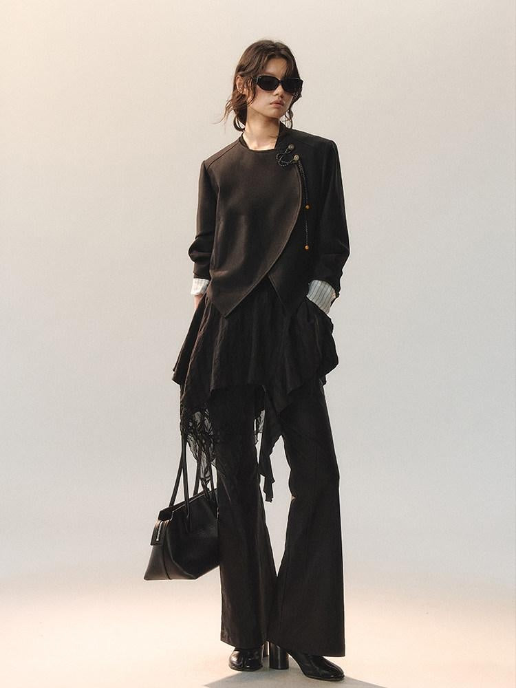 AnnoMundi Stretch Cotton Blend Slim Casual Natural Waist Women Black Straight Pants