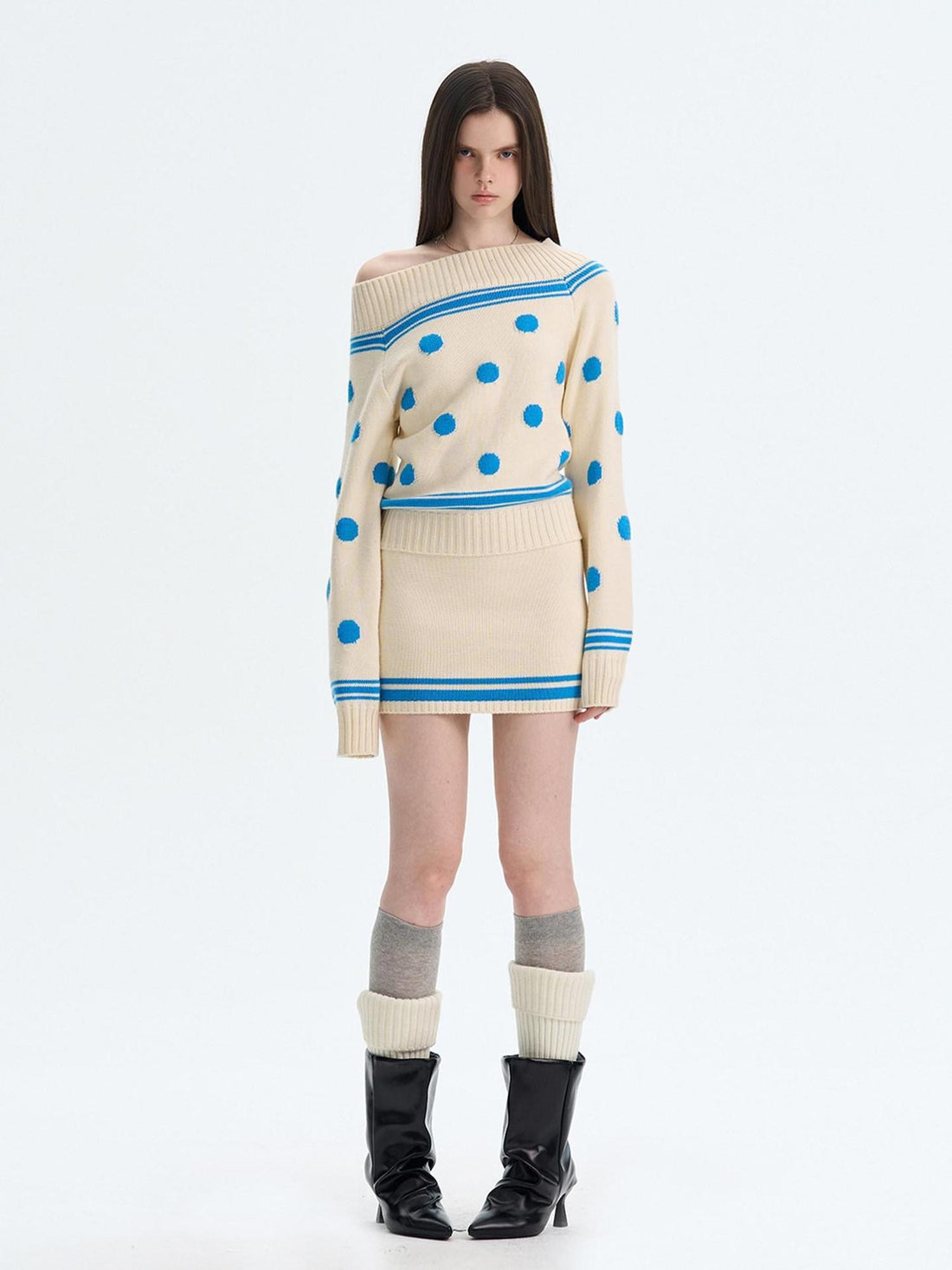 The NeverMore Vintage Colorblock Antistatic Wool Blend Mid Rise Slim Knit Pencil Mini Skirts