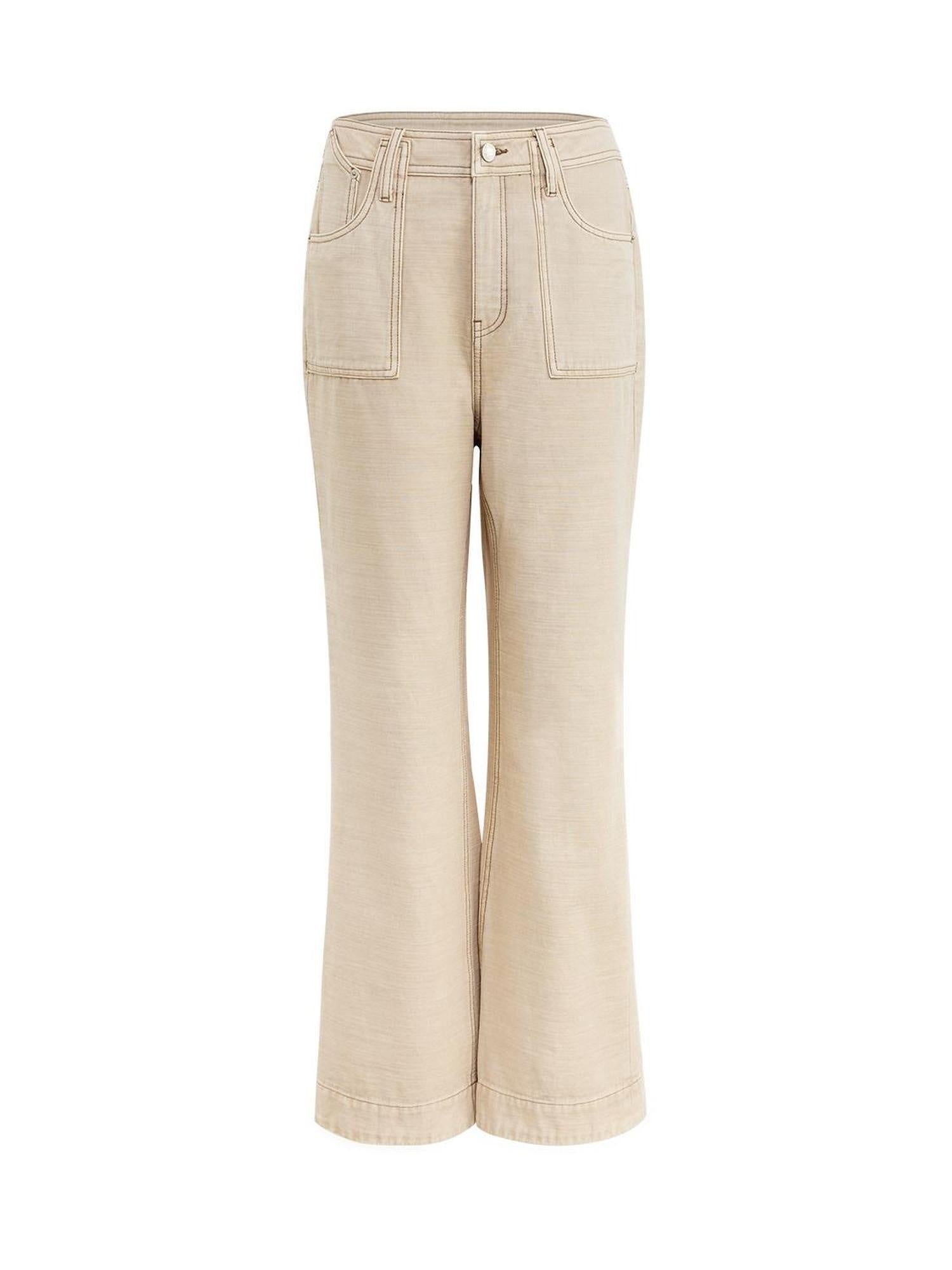RUN TO THE FUTURE Durable Denim Original Loose Flare Low Rise Women Khaki Straight Jeans