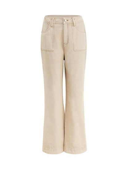 RUN TO THE FUTURE Durable Denim Original Loose Flare Low Rise Women Khaki Straight Jeans