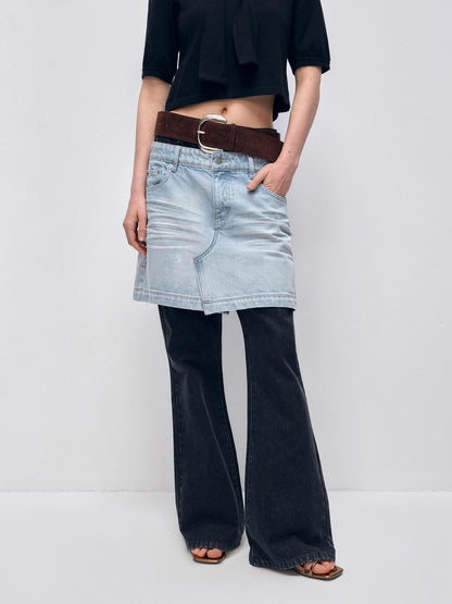 RUN TO THE FUTURE High Stretch Slim Fit Natural Waist Zipper Everyday Blue Black Denim Flare Jeans