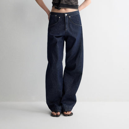 RUN TO THE FUTURE Durable Dark Cotton Denim Casual Oversized Natural Waist Ladies Wide-Leg Jeans