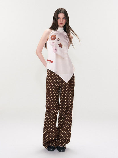 The NeverMore Cotton Polka Dot Vintage Natural Waist Casual Women Brown Straight Leg Jeans