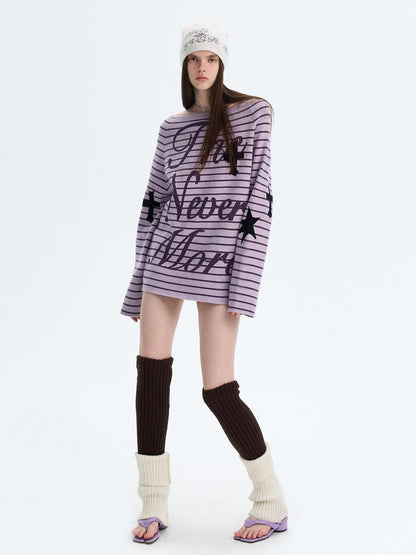 The NeverMore Sexy Colorblock Oversized Crewneck Short Striped Button Pullover Women Sweaters