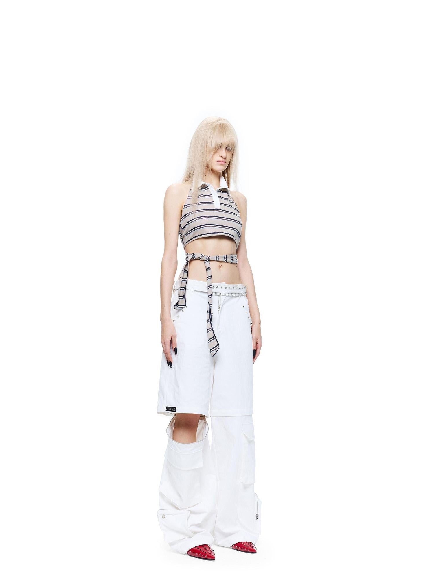 24ans Khaki Striped Rhinestone Back Cutout Women&
