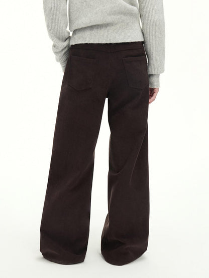 RUN TO THE FUTURE Casual Mid Low Waist Zip Fly Polyester Women Deep Brown Wide-Leg Pants
