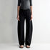 RUN TO THE FUTURE Soft Stretch Low Rise Minimal Loose Curved Tapered Women Classic Black Chinos