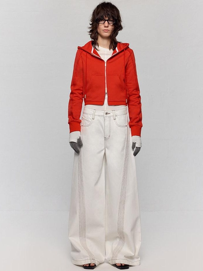 RUN TO THE FUTURE Casual Colorblock Loose Natural Waist Washed Denim High Cotton Wide-Leg Jeans