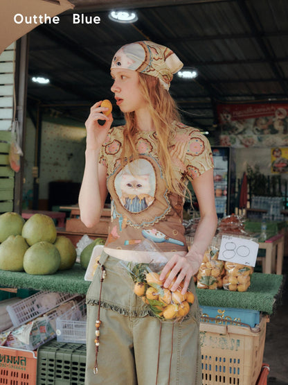 OuttheBlue Decorative 60Cm Large Square Chinese Style Unisex Geometric Cat Headdresses