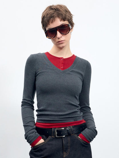 RUN TO THE FUTURE Viscose Blend Slim Fit Layered Casual Women Round Neck Long Sleeve T-Shirts