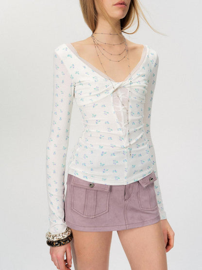 The NeverMore Sexy Mesh Floral Spliced Fitted Womens Stretch Long Sleeve Crop Tops