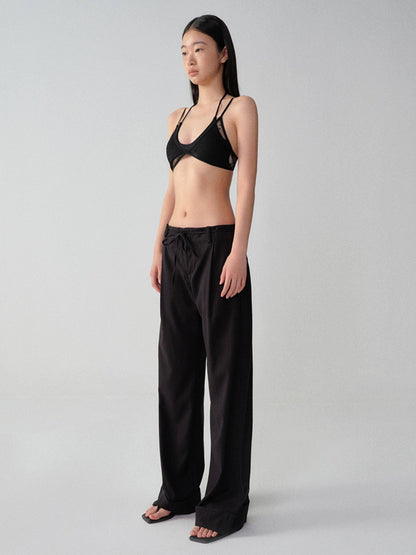 RUN TO THE FUTURE Low Waist Zip Fly Minimalist Relaxed Wide Leg Black Red Stripe Straight Pants