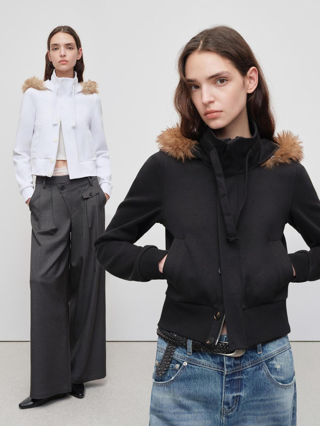 RUN TO THE FUTURE Slim Fit Hooded Button Front Cropped Commuter Women Casual Black White Hoodies