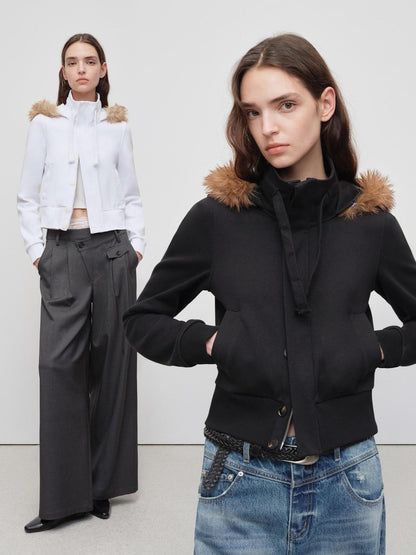 RUN TO THE FUTURE Slim Fit Hooded Button Front Cropped Commuter Women Casual Black White Hoodies