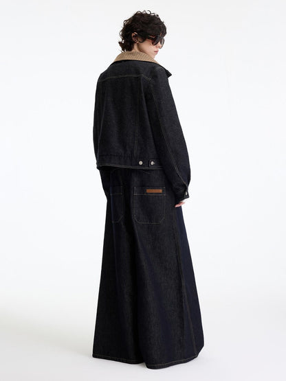 RUN TO THE FUTURE Indigo Relaxed Commuter Loose Fit Long Sleeve Solid Single Button Denim Jackets